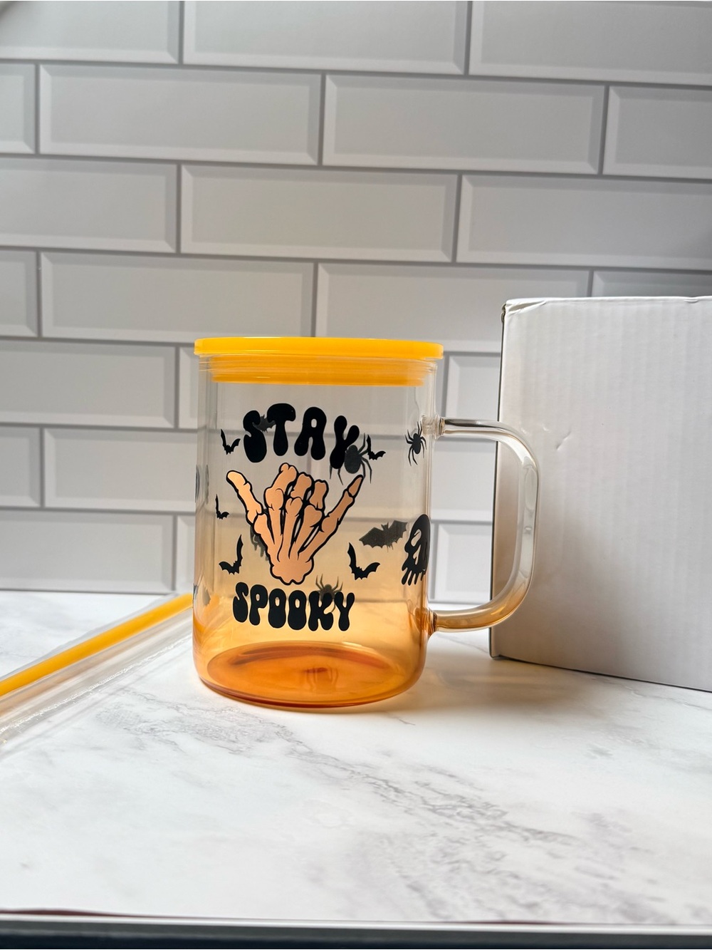 Stay Spooky Orange Halloween Mug with Lid
